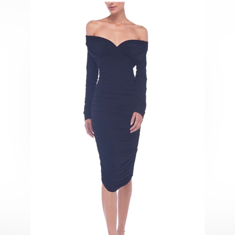 Norma Kamali Off-Shoulder Ruched Midi Dress